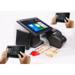 Mehrplatz GASTRO-Kassensystem: Hauptkasse, 2 x 7" Kellnerterminal, 2 x Bondrucker