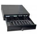 Kassenlade iQCash410MBx mit Münzbrett, 4xSchrägscheinfächern und 2xScheinfächer mit mit Metallklammern RJ-11 41x41x10cm