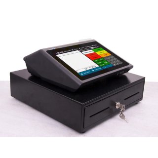 10" MINI Kasse SALON BASIC für Beauty-Geschäfte: All-in-One Terminal, Bondrucker, Kundenanzeige, Kassenlade; tse / Angebot  20365