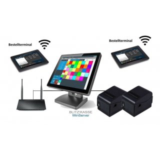15" GASTRO Kassensystem mit 2x 8" Bestellterminal, 2x Bondrucker, Hauptkasse, TSE-Konform